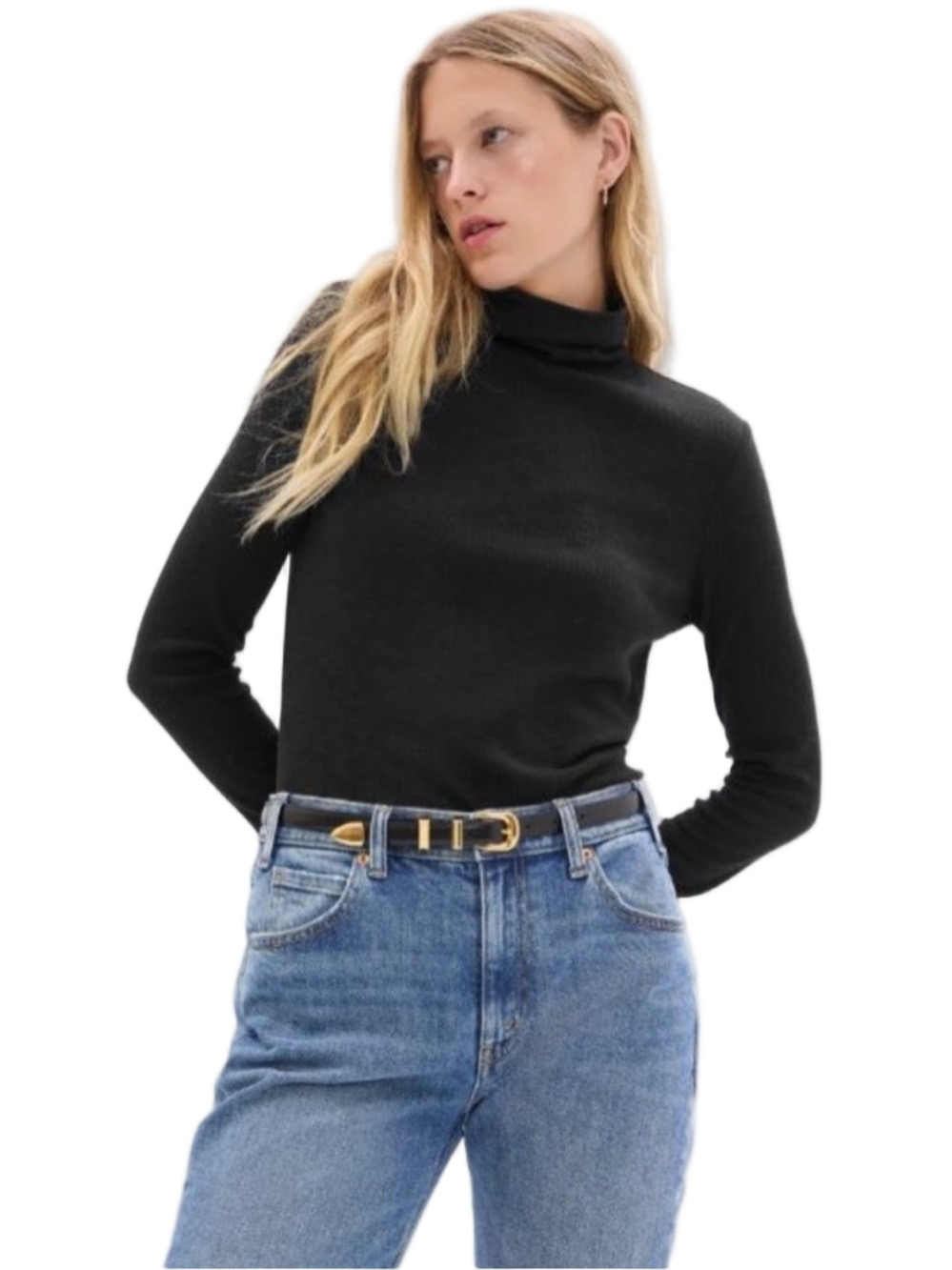 GAP Black Long Sleeve Ribbed Knit Turtleneck Shirt Size Medium